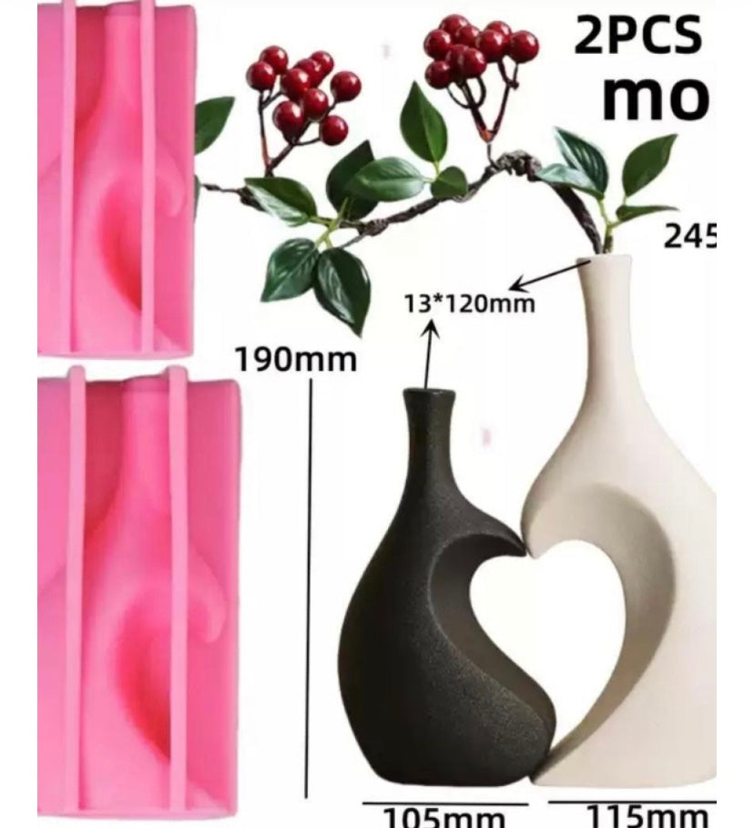 Heart Puzzle Vase Mold (2pcs set)