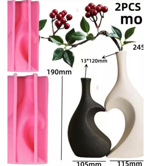 Heart Puzzle Vase Mold (2pcs set)